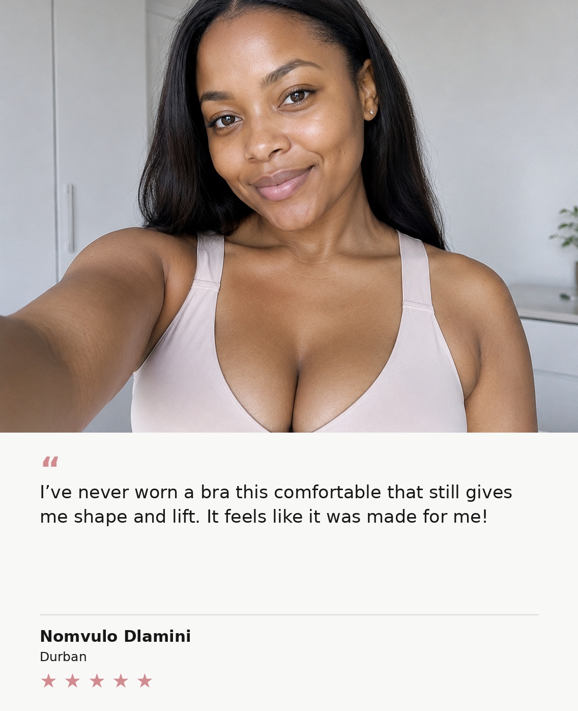 Moodie customer wearing a black wireless bra